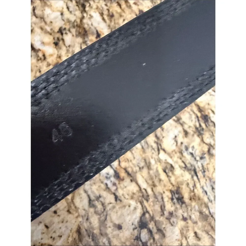 Black Genuine Leather Belt Gray Stitching Silver Buckle Size 46